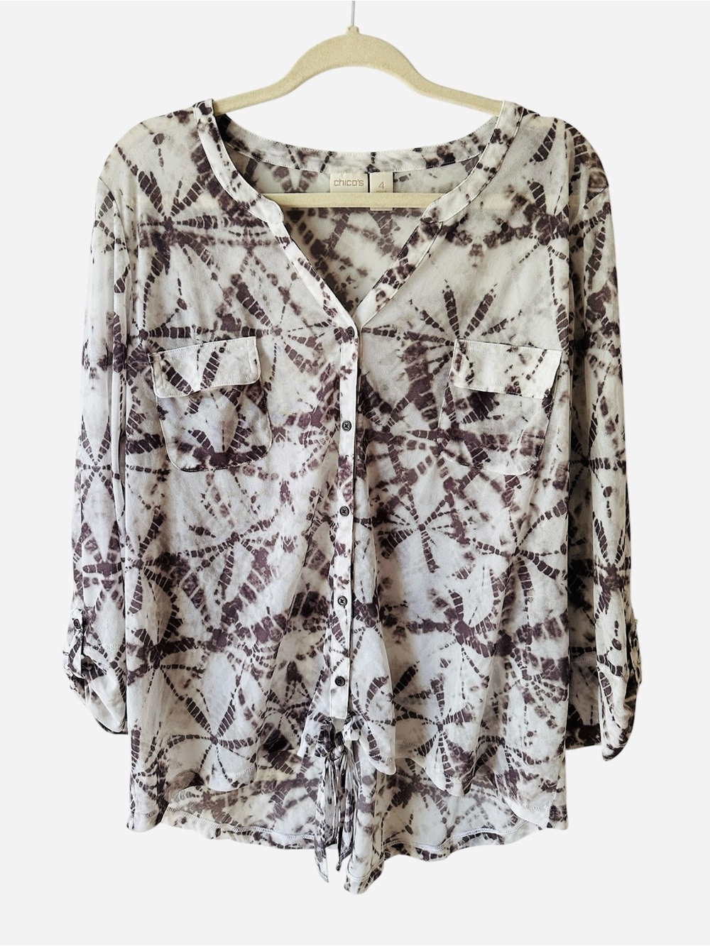 Chico’s tie-dye pattern tie front semi sheer blouse Size Chico’s 4/2XL